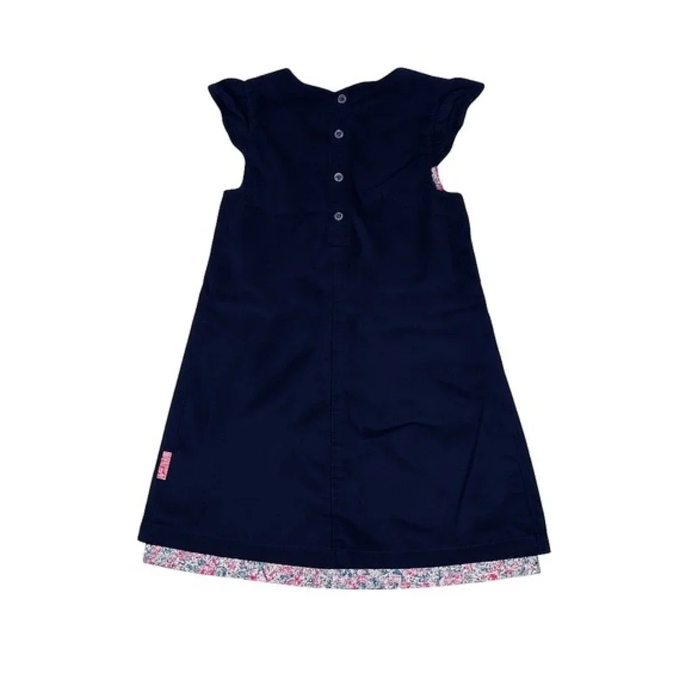 JoJo Maman Bebe Girls 3-4 Navy Corduroy Floral Trim Pinafore Dress‎